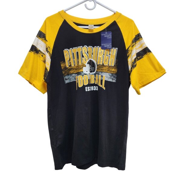 Pittsburgh Mens Football Graphic Tee Size M  Black Yellow Raglan Sleeve - Picture 1 of 6